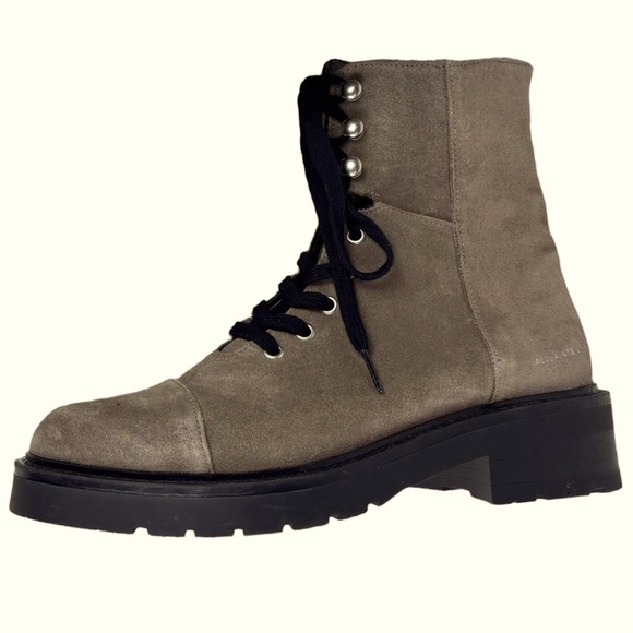 ALL SAINTS DUSTY WF658X BEIGE SUEDE LEATHER LACE UP ANKLE COMBAT STYLE LUG BOOTS - Picture 4 of 16